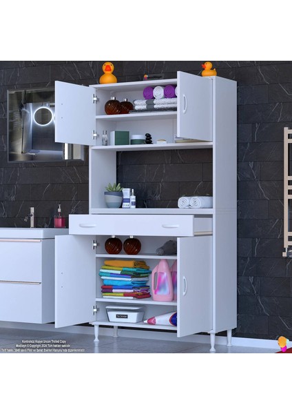 Aster Mutfak Ve Banyo Dolabı Tek Çekmece 4 kapak ve 6 raflı Çok Amaçlı Dolap 95x173x32,5 cm fiyatları