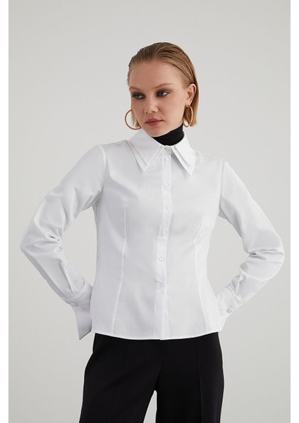 Fit Kesim Likralı Poplin Pamuk Gömlek