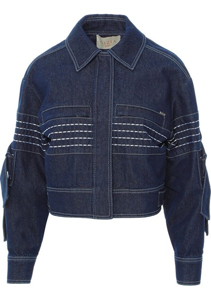 Nakışlı Kollarda Bağlama Detaylı Jean Ceket indirimleri