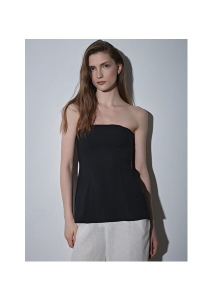Siyah Leina Straplez Tensel Bluz