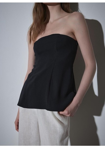 Siyah Leina Straplez Tensel Bluz
