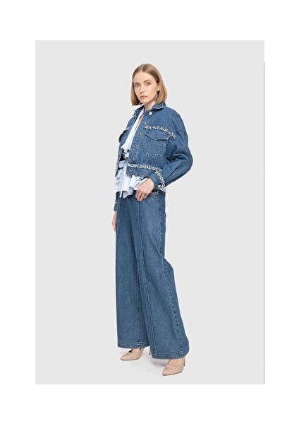 Püskül Şerit Detaylı Mavi Jean Ceket fiyatları