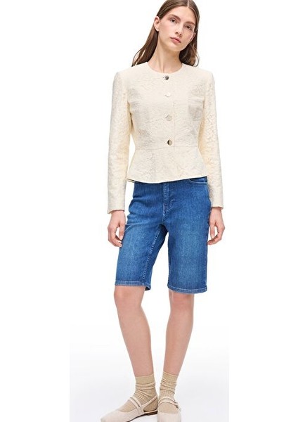 Krem Iolite Regular Fit Çiçekli Ceket
