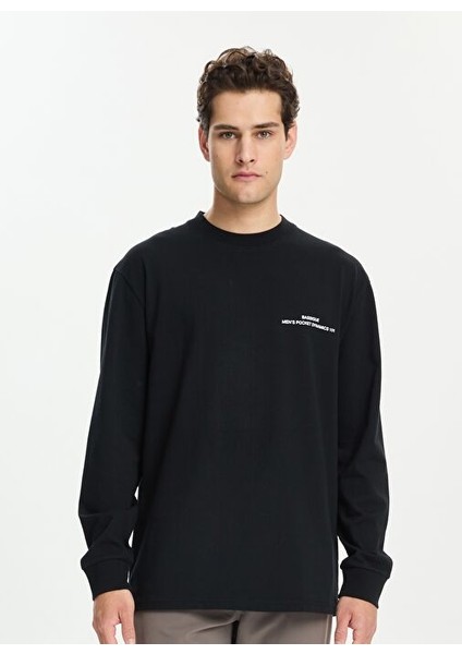 Siyah 101 Print Uzun Kollu T-Shirt