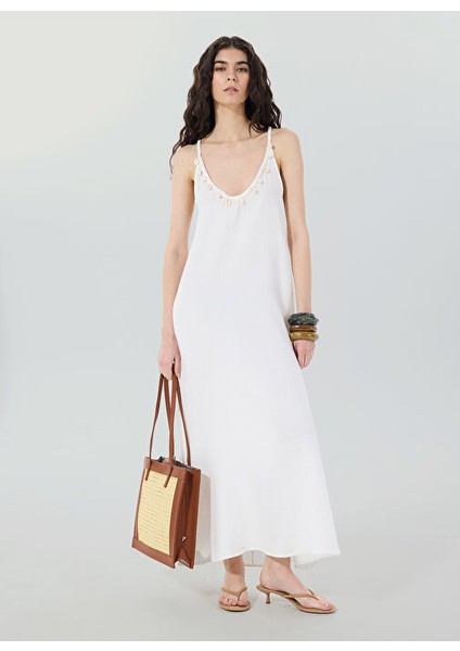 Bisiklet Yaka Kırık Beyaz Midi Kadın Elbise SPBF4SL-ELB5610 fiyatları