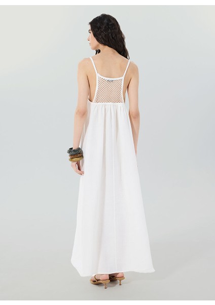 Bisiklet Yaka Kırık Beyaz Midi Kadın Elbise SPBF4SL-ELB5610 fırsatları