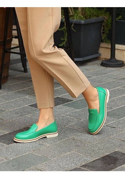 Yeşil Kadın Deri Loafer 27219 indirimleri