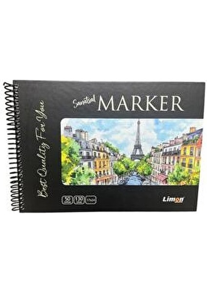 Marker Defter 130 GR 50 Yaprak Boya Geçirmez Kaliteli Sanatsal Malzeme