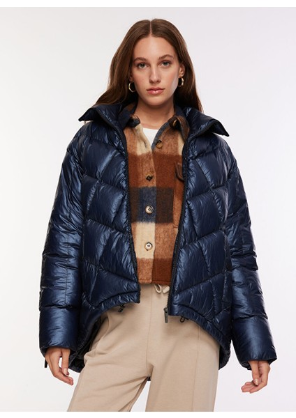 Dik Yaka Lacivert Kadın Mont F3WL-MNT7 fiyatları