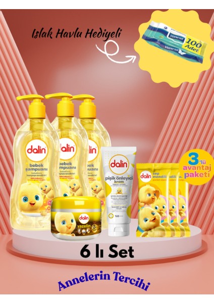 3X700 ml Bebek Şampuanı + Pişik Kremi + Vazelin + 3’lü Cep Mendili | Islak Havlu Hediyeli