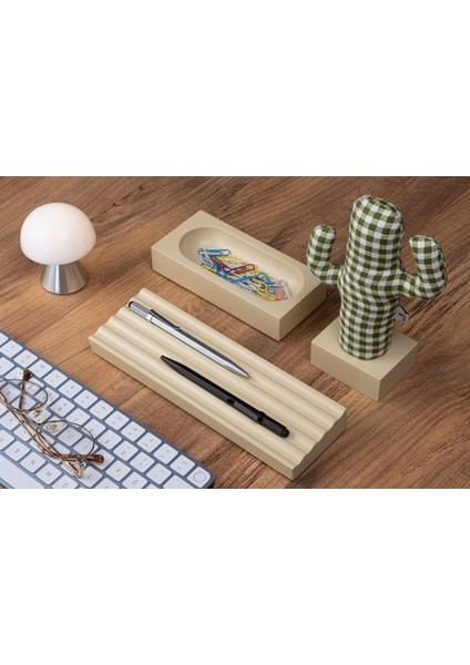 Kayigo Woody Krem Üçlü Ofis Seti - Pötikareli Cactus fiyatları