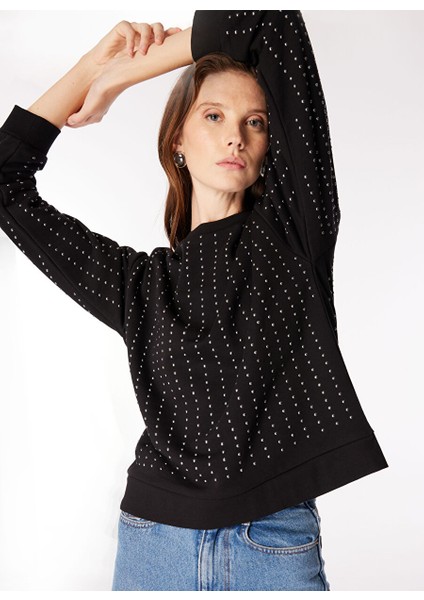 Siyah Kadın Bisiklet Rahat Troklu Sweatshirt F4WL-SWT0093