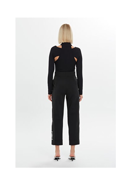 Fermuarlı Işlemeli Boru Paça Siyah Eşofman Altı modelleri