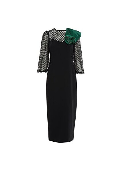 Gül Broşlu File Detaylı Abiye Elbise