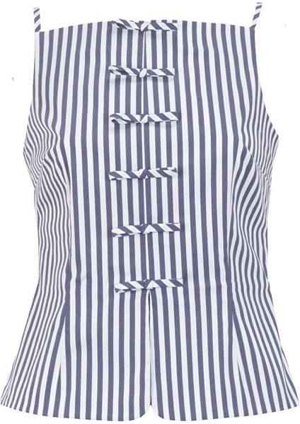 Ince Askılı Şerit Desenli Pamuklu Bluz