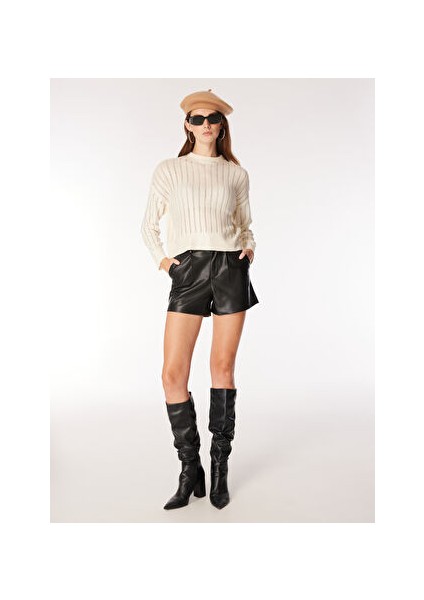 Beyaz - Gümüş Kadın Bisiklet Geniş Fit Varaklı Kazak F4WL-KZK0607 fiyatları