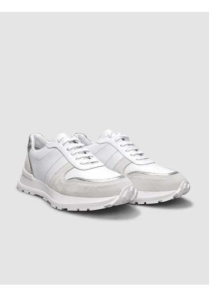 Beyaz-Gümüş Kadın Deri Sneaker 124656 fiyatları