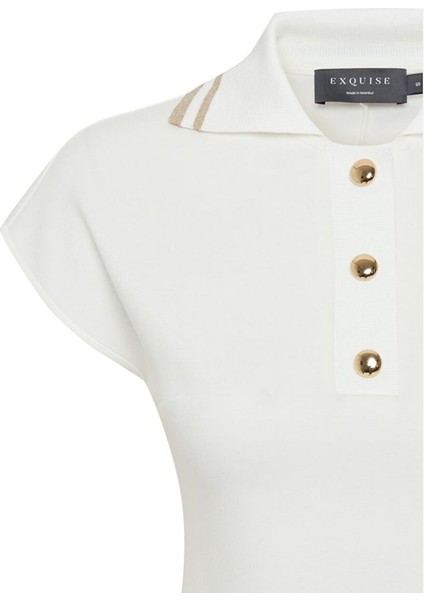 Ekru Düğme Detaylı Polo Yaka Regular Örme Tişört indirimleri