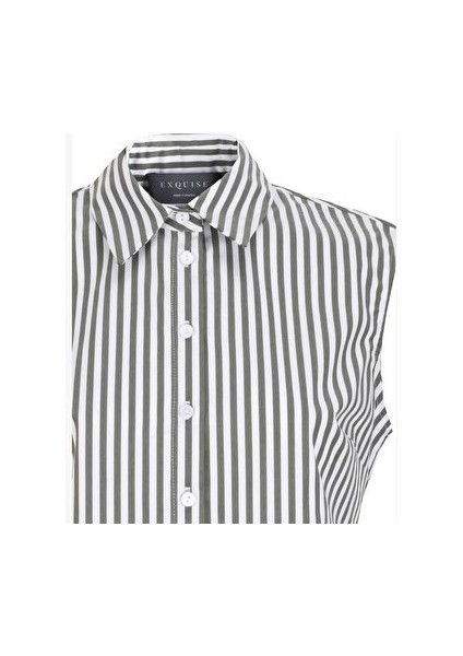 Şerit Desenli Regular Pamuklu Kolsuz Gömlek modelleri