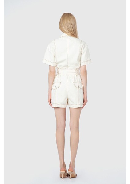 Kontrast Dikiş Detaylı Beyaz Tulum modelleri