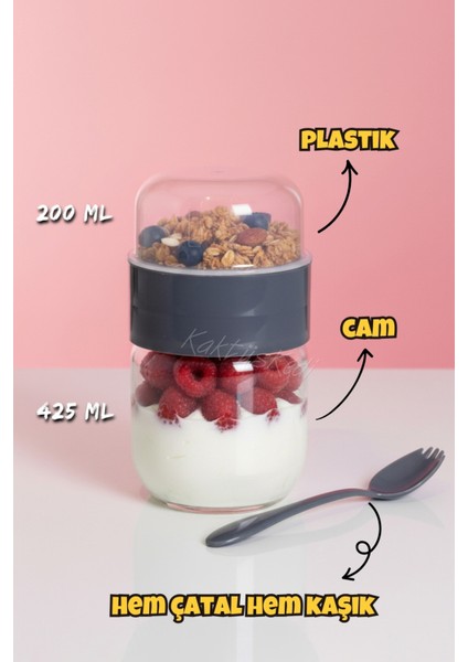 Kaşıklı Çatallı Cam Öğün Bardağı - Yemek Taşıma ve Saklama Kabı - Müsli Kabı 625 ml fiyatları