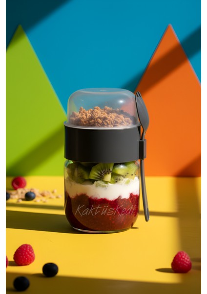 Kaşıklı Çatallı Cam Öğün Bardağı - Yemek Taşıma ve Saklama Kabı - Müsli Kabı 625 ml modelleri