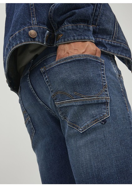 Lacivert Erkek Dar Paça Slim Fit Denim Pantolon 12223628_JJIGLENN Jjıfox Jos 547 50