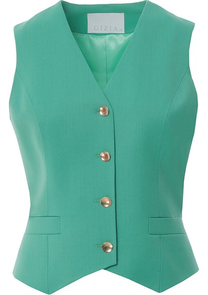 Gold Düğme ve Toka Detaylı Yeşil Yelek indirimleri