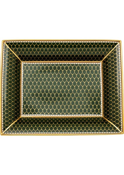 Gc Antler Trellis Dark Green Gold Kemik Çini Dekoratif Tepsi