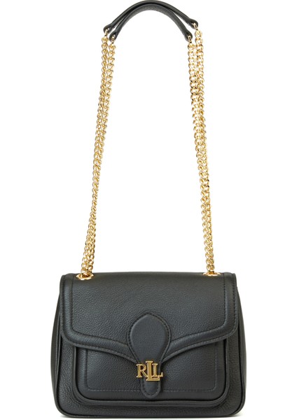 Siyah Logo Detaylı Kadın Deri Omuz Çantası