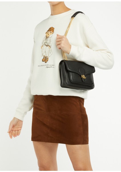 Siyah Logo Detaylı Kadın Deri Omuz Çantası fiyatları