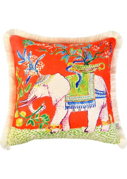 Dekoratif Fil Desenli Kadife Kırlent Kılıfı 45 cm x 45 cm