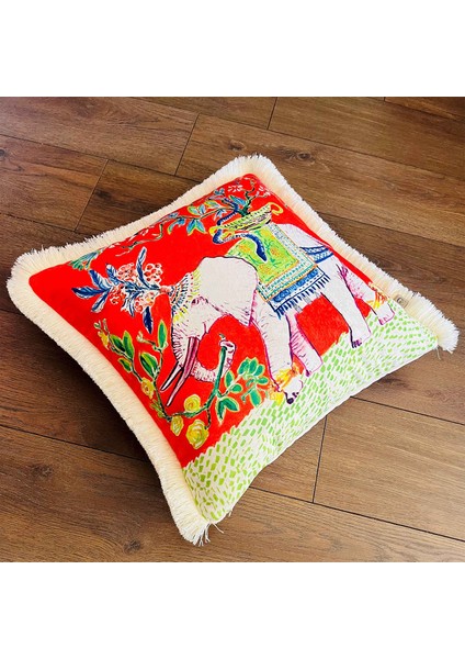 Dekoratif Fil Desenli Kadife Kırlent Kılıfı 45 cm x 45 cm modelleri