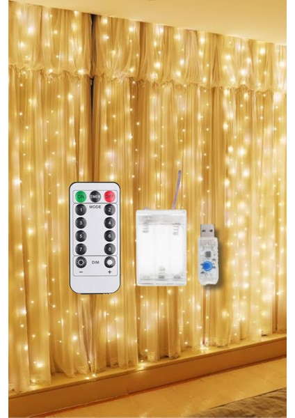 Günışığı Hem Pilli Hem Usbli Kumandalı Animasyonlu Perde LED 3x3 Metre Peri Perde Ledi Dekoratif LED