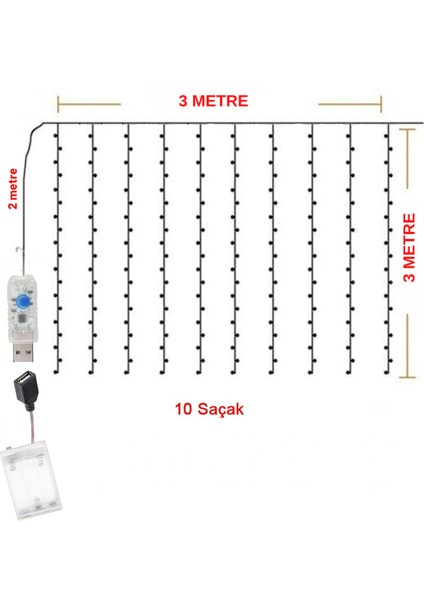 Günışığı Hem Pilli Hem Usbli Kumandalı Animasyonlu Perde LED 3x3 Metre Peri Perde Ledi Dekoratif LED indirimleri