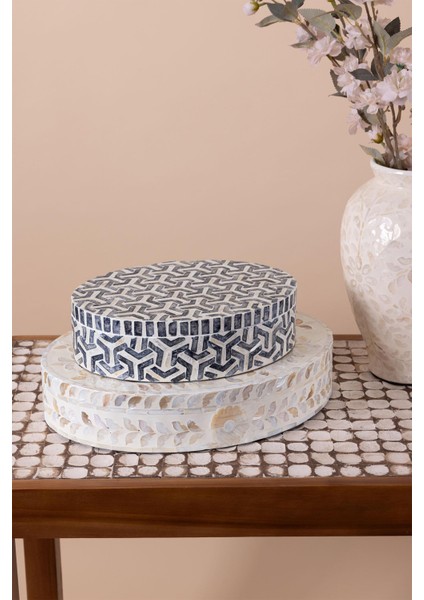 Sedef Seramik Yuvarlak Dekoratif Kutu 30 x 23 cm modelleri