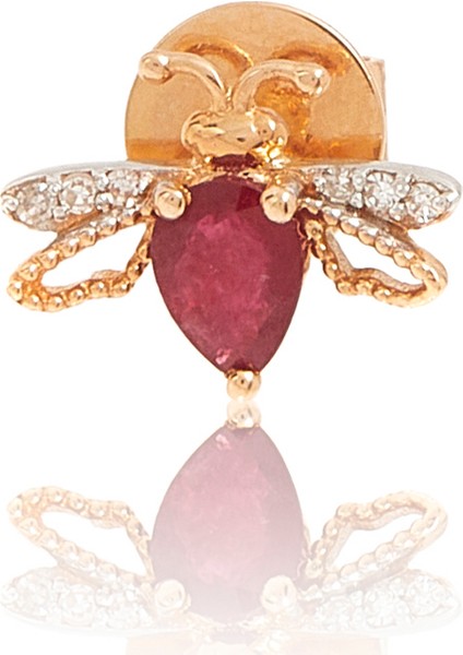 Queen Bee Zümrüt Pırlanta Kadın Tekli Altın Küpe