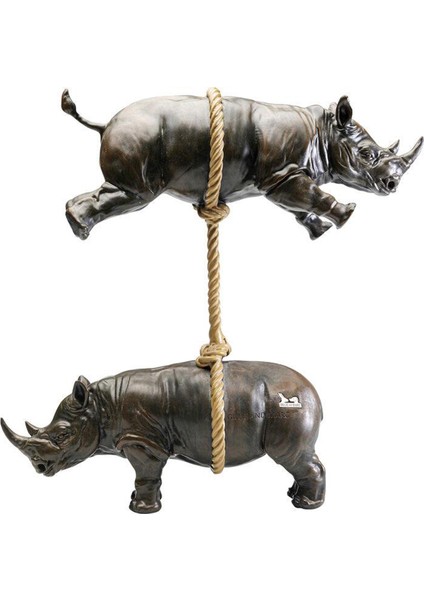 Deco Figurine Artistic Rhino Kahve Reçine Çelik Dekoratif Obje 46 cm