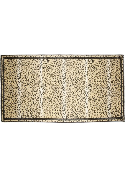 Leopard Beige Wool Silk Long Scarf Kadın Eşarp
