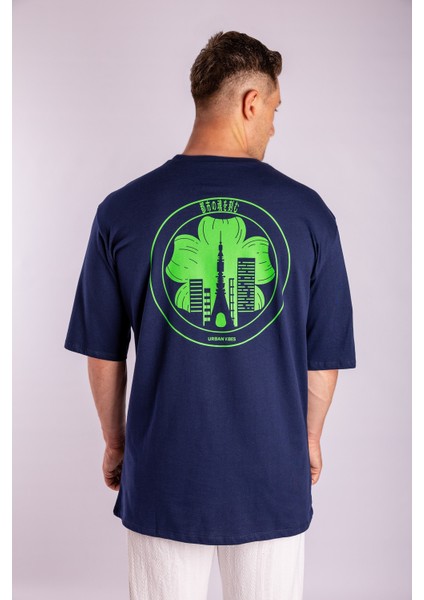 Unisex - Tokyo Skyline Lacivert Oversize Tişört