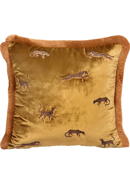 Dekoratif Leopar Desenli Gold Kadife Kırlent Kılıfı 45 x 45 cm