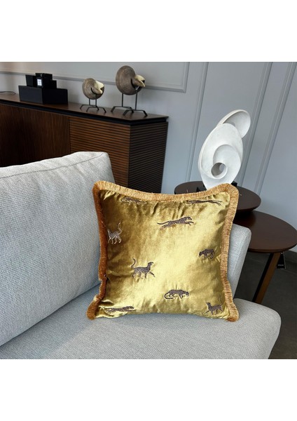 Dekoratif Leopar Desenli Gold Kadife Kırlent Kılıfı 45 x 45 cm fiyatları