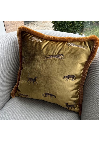 Dekoratif Leopar Desenli Gold Kadife Kırlent Kılıfı 45 x 45 cm modelleri
