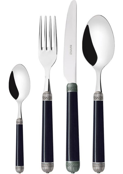 Dorico Parlak Siyah Çelik 24 Parça 6 Kişilik Çatal Kaşık Bıçak Seti