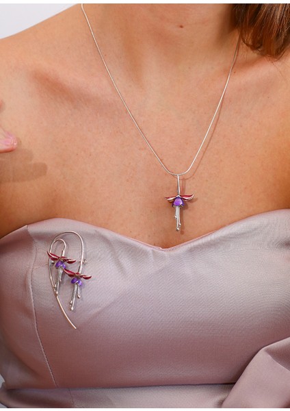 Fuşya 925 Ayar Gümüş Kadın Kolye fiyatları