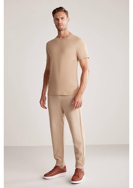 Kaşmir Karışım Bisiklet Yaka Camel T-Shirt fiyatları