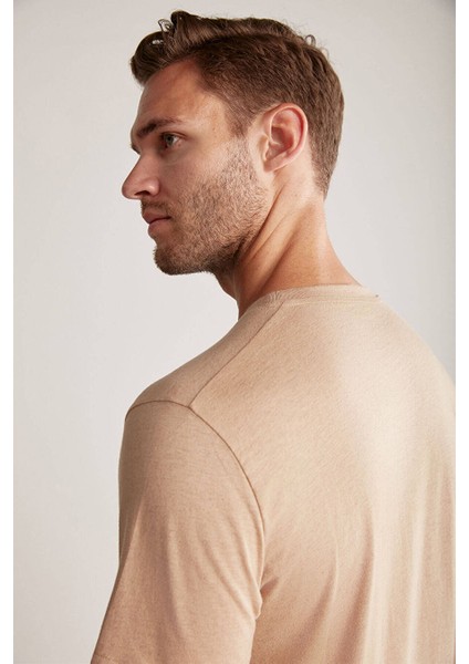 Kaşmir Karışım Bisiklet Yaka Camel T-Shirt modelleri