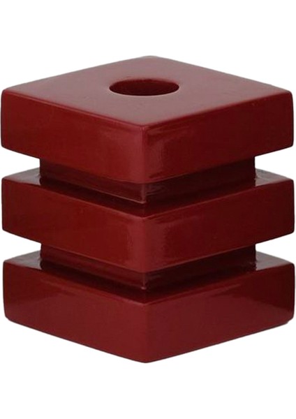 De Stijl Koyu Kırmızı Ahşap Kübik Şamdan