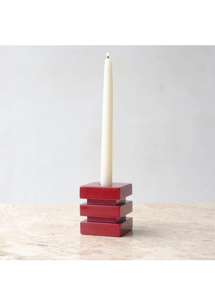 De Stijl Koyu Kırmızı Ahşap Kübik Şamdan modelleri