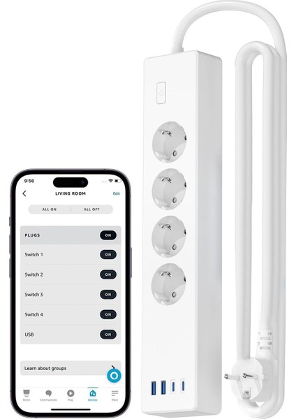 Matter Destekli 2typec + 2usb Akıllı 4'lü Priz 30W